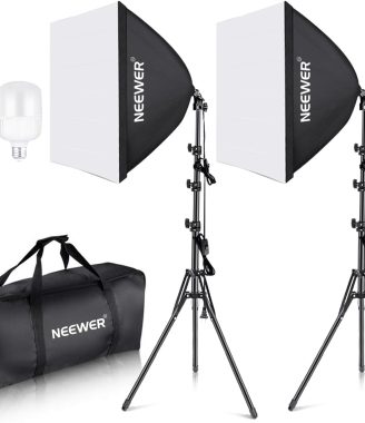 NEEWER 700W Equivalent Softbox Lighting Kit, 2Pack UL Certified 5700K LED Lighting Bulbs, 24x24 inches Softboxes with E26 Socket, Photography Continuous Lighting Kit Photo Studio Equipment